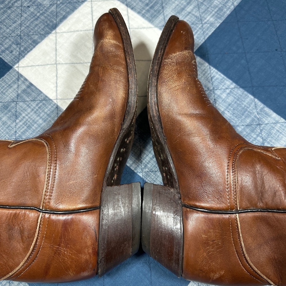 70s Tony Lama Cognac Brown Leather Western Cowboy Boots Made in USA Size 9 VTG - Picture 11 of 13